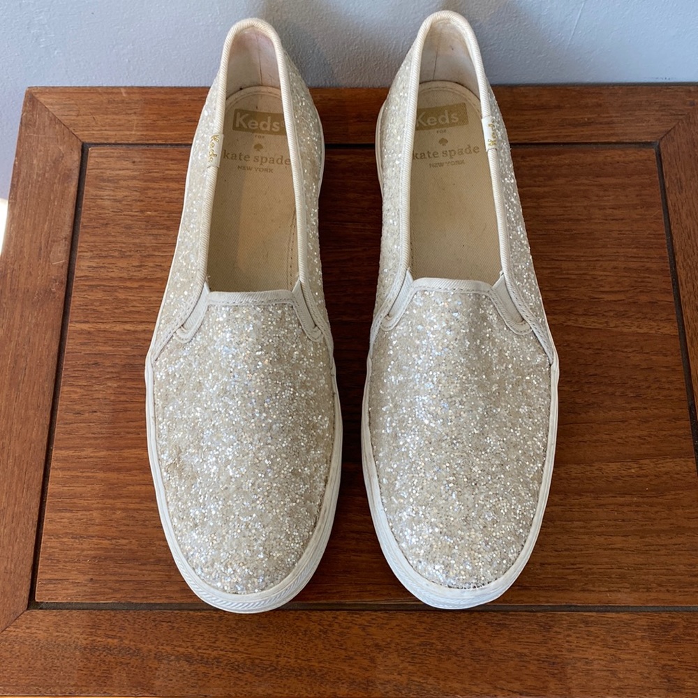 Brand New Keds x Kate Spade, Glitter Slip on Sneakers, 9
